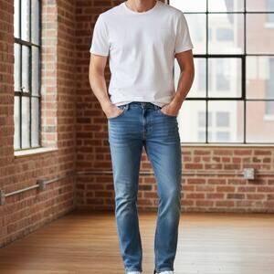 ZARA Denim Mens 34 straight fit five-pocket design medium-blue washed jeans